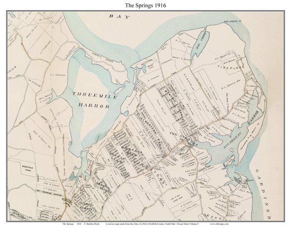 The Springs (Easthampton) New York 1916 Old Map - Suffolk Co. Atlas Custom Print