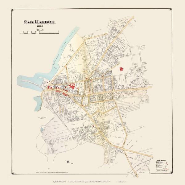 Sag Harbor (Easthampton and Southampton) New York 1916 Old Map - Suffolk Co. Atlas Custom Print