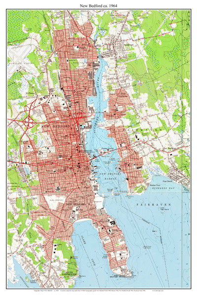 New Bedford 1964 - Custom USGS Old Topo Map - Massachusetts 7x7 Custom