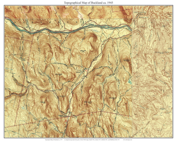 Buckland 1945 - Custom USGS Old Topo Map - Massachusetts 7x7 Custom FRCO