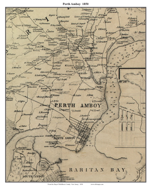Perth Amboy, New Jersey 1850 Old Town Map Custom Print - Middlesex Co.