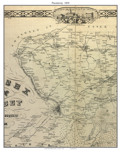 Piscataway, New Jersey 1850 Old Town Map Custom Print - Middlesex Co.