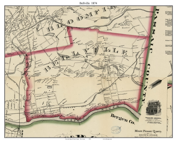 Bellville, New Jersey 1874 Old Town Map Custom Print - Essex Co. Wall Map