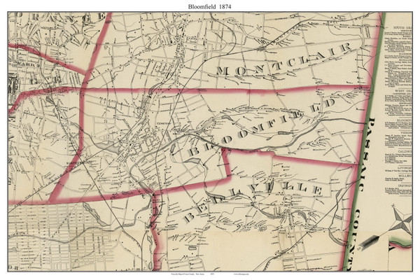 Bloomfield, New Jersey 1874 Old Town Map Custom Print - Essex Co. Wall Map