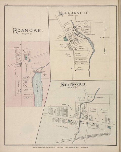 Roanoke, Morganville, Stafford #061 - New York 1876 - Old Town Map Reprint - Genesee Co. Atlas