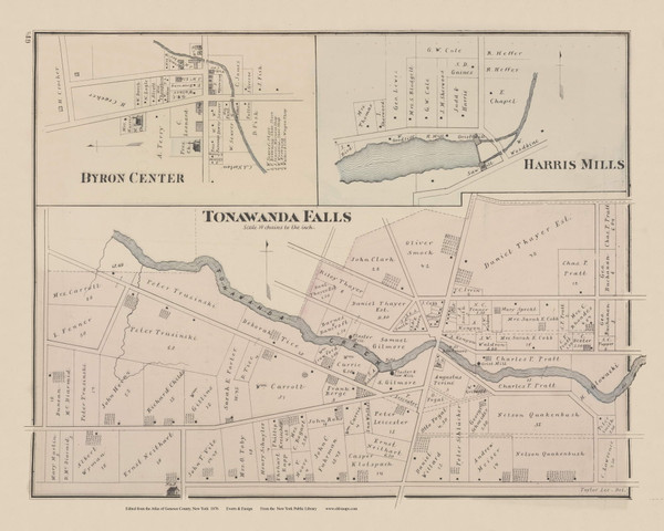Tonawanda Falls, Harris Mills, Byron Center #061 - New York 1876 - Old Town Map Reprint - Genesee Co. Atlas
