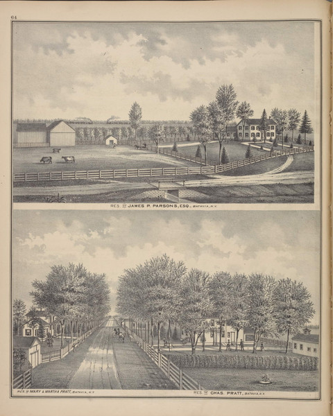 Residence of James Parsons #064 - New York 1876 - Old Town Map Reprint - Genesee Co. Atlas