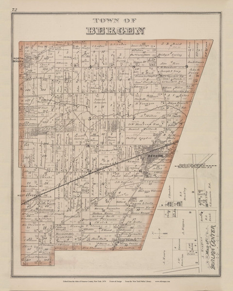 Bergen, Pavillion Center #072 - New York 1876 - Old Town Map Reprint - Genesee Co. Atlas Bergen, Pavillion Center #072 - New York 1876 - Old Town Map Reprint - Genesee Co. Atlas