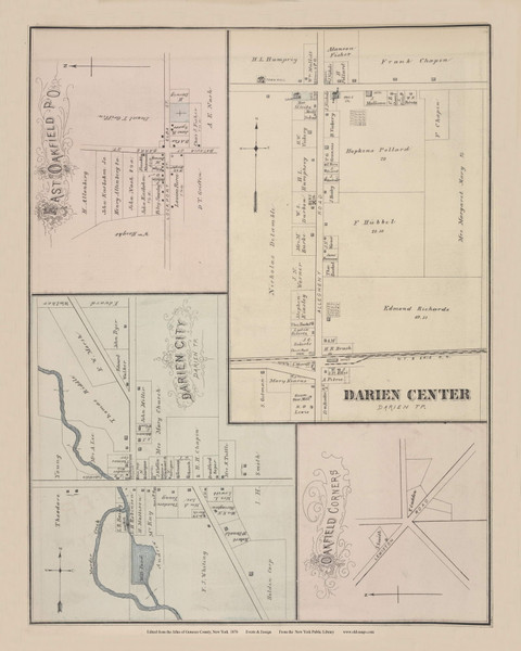 Darien Center, Oakfield #098 - New York 1876 - Old Town Map Reprint - Genesee Co. Atlas