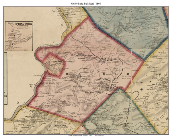 Oxford Belvidere, New Jersey 1860 Old Town Map Custom Print - Warren Co.