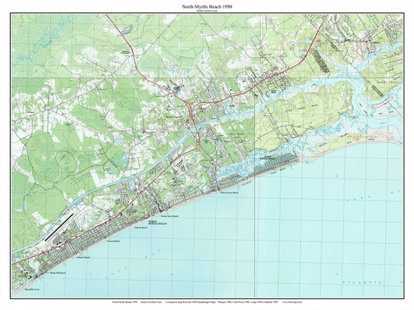 North Myrtle Beach 1990 - Custom USGS Old Topo Map - South Carolina Coast
