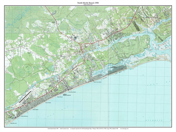 North Myrtle Beach 1990 - Custom USGS Old Topo Map - South Carolina Coast