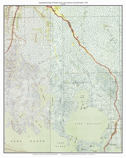 Wonder Lake, Lake Tambour and Lake Felicity 63k 1944 - Custom USGS Old Topo Map - Louisiana