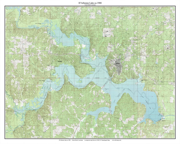 D'Arbonne Lake 7x7 1988 - Custom USGS Old Topo Map - Louisiana D'Arbonne Lake 7x7 1988 - Custom USGS Old Topo Map - Louisiana