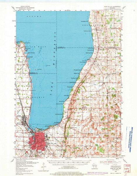 Fond Du Lac, Wisconsin 1955 (1971) USGS Old Topo Map Reprint 15x15 WI Quad 502392 Fond Du Lac, Wisconsin 1955 (1971) USGS Old Topo Map Reprint 15x15 WI Quad 502392