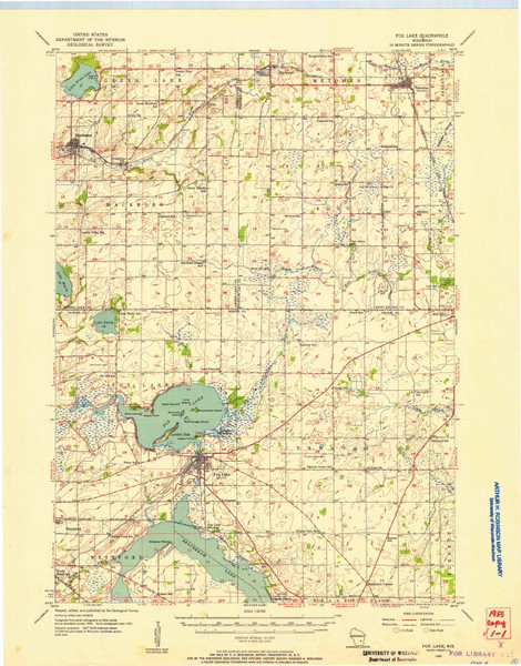Fox Lake, Wisconsin 1955 (1957) USGS Old Topo Map Reprint 15x15 WI Quad 503255