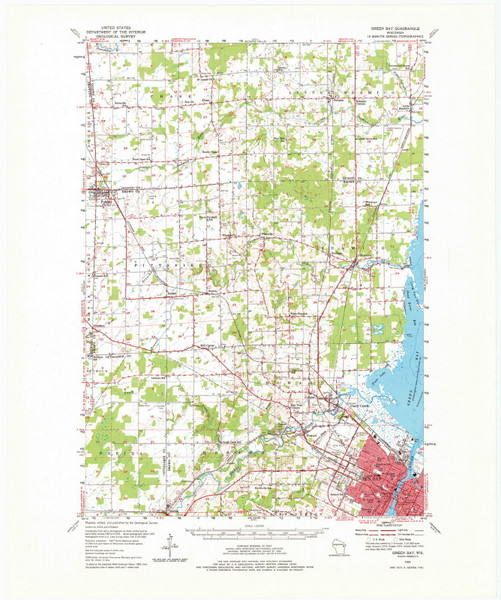 Green Bay, Wisconsin 1954 (1980) USGS Old Topo Map Reprint 15x15 WI Quad 800363
