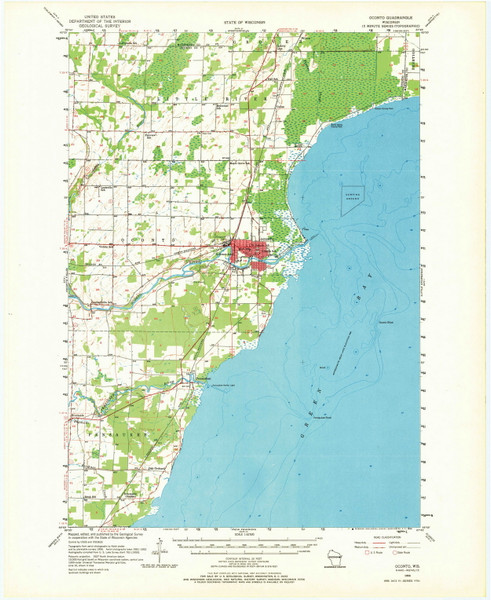 Oconto, Wisconsin 1956 (1969) USGS Old Topo Map Reprint 15x15 WI Quad 802912 Oconto, Wisconsin 1956 (1969) USGS Old Topo Map Reprint 15x15 WI Quad 802912