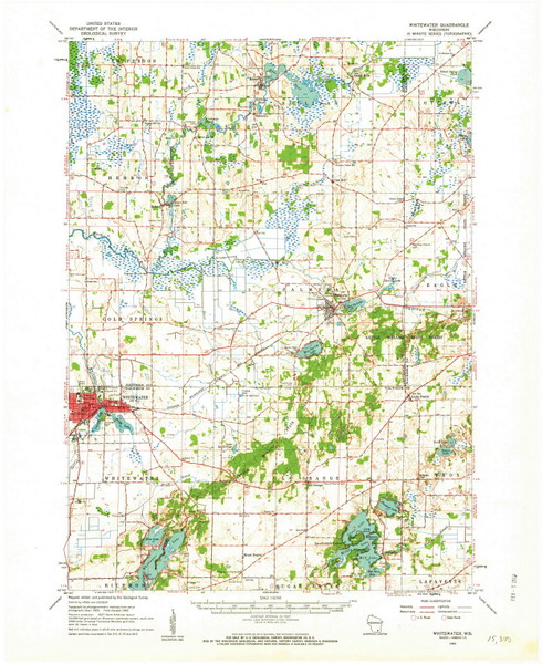 Whitewater, Wisconsin 1960 (1963) USGS Old Topo Map Reprint 15x15 WI Quad 803091
