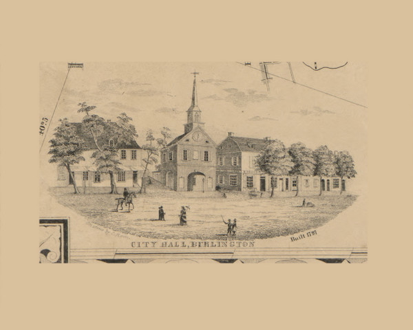Burlington City Hall, New Jersey 1849 Old Town Map Custom Print - Burlington Co.