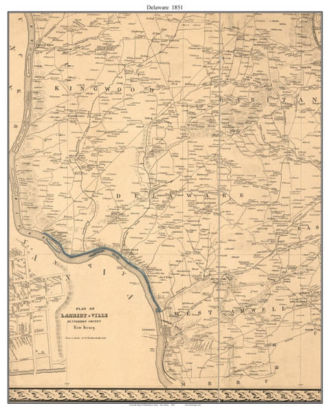 Delaware, New Jersey 1851 Old Town Map Custom Print - Hunterdon Co. Delaware, New Jersey 1851 Old Town Map Custom Print - Hunterdon Co.