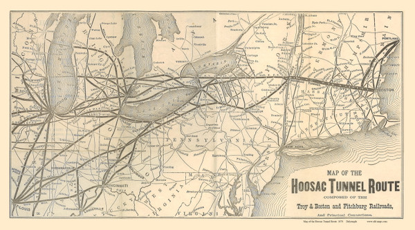 USA 1878 Railroad Map Hoosac Tunnel Route - Old Map Reprint USA RR Map