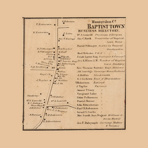 Baptist Town Village, New Jersey 1860 Old Town Map Custom Print - Hunterdon Co. Baptist Town Village, New Jersey 1860 Old Town Map Custom Print - Hunterdon Co.