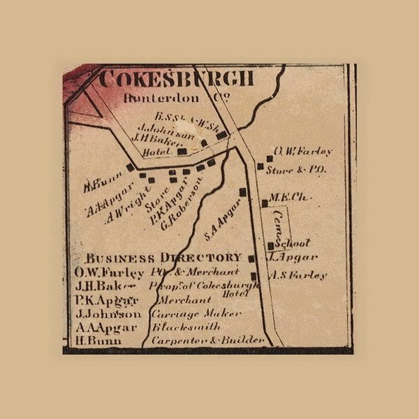 Cokesburg Village, New Jersey 1860 Old Town Map Custom Print - Hunterdon Co.