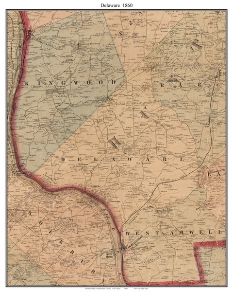 Delaware, New Jersey 1860 Old Town Map Custom Print - Hunterdon Co. Delaware, New Jersey 1860 Old Town Map Custom Print - Hunterdon Co.