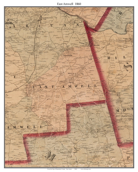 East Amwell, New Jersey 1860 Old Town Map Custom Print - Hunterdon Co.