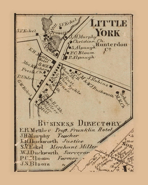 Little York Village, New Jersey 1860 Old Town Map Custom Print - Hunterdon Co. Little York Village, New Jersey 1860 Old Town Map Custom Print - Hunterdon Co.