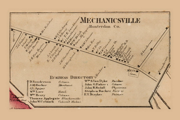 Mechanicsville Village, New Jersey 1860 Old Town Map Custom Print - Hunterdon Co.