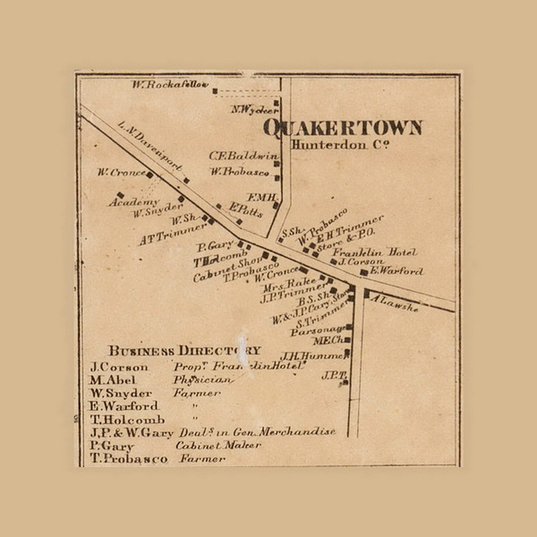 Quakertown Village, New Jersey 1860 Old Town Map Custom Print - Hunterdon Co. Quakertown Village, New Jersey 1860 Old Town Map Custom Print - Hunterdon Co.