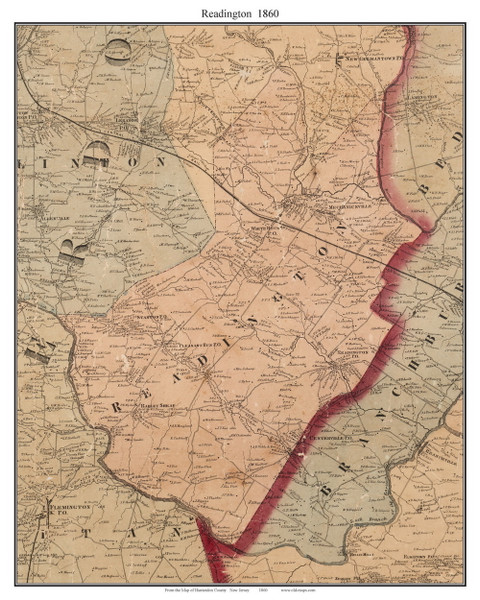 Readington, New Jersey 1860 Old Town Map Custom Print - Hunterdon Co.