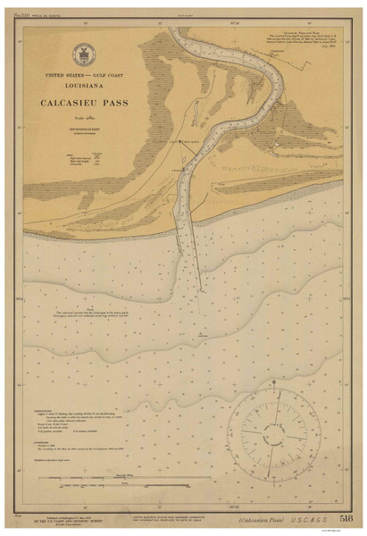 Calcasieu Pass 1925 - Old Map Nautical Chart AC Harbors 518 - Louisiana