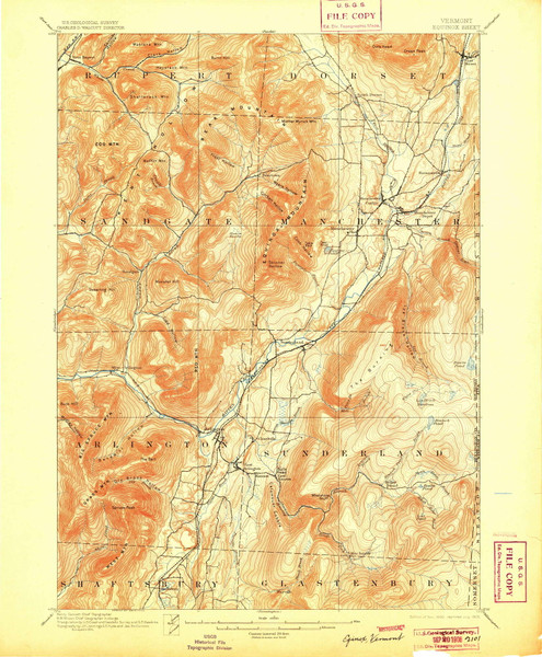 Equinox, Vermont 1900 (1905) USGS Old Topo Map Reprint 15x15 VT Quad 337942