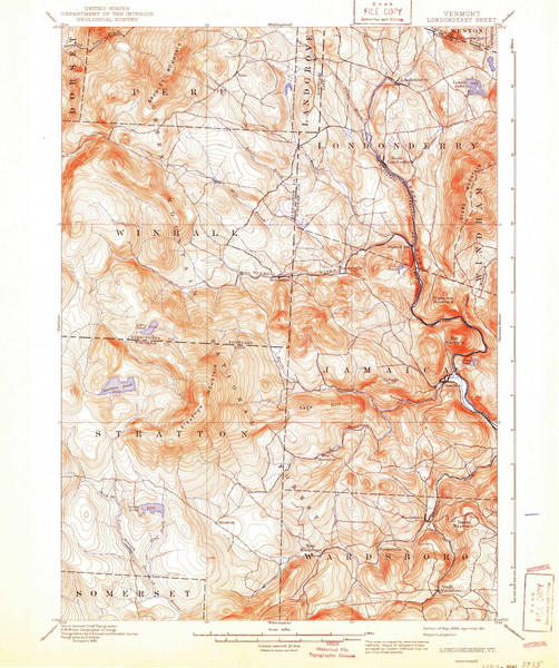 Londonderry, Vermont 1899 (1941) USGS Old Topo Map Reprint 15x15 VT Quad 338036 Londonderry, Vermont 1899 (1941) USGS Old Topo Map Reprint 15x15 VT Quad 338036