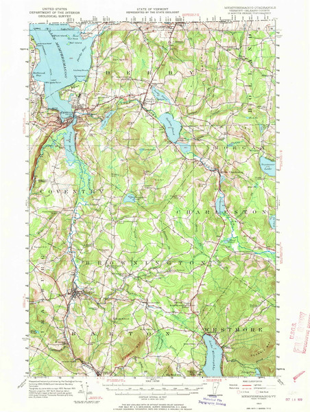 Memphremagog, Vermont 1953 (1970) USGS Old Topo Map Reprint 15x15 VT Quad 338056