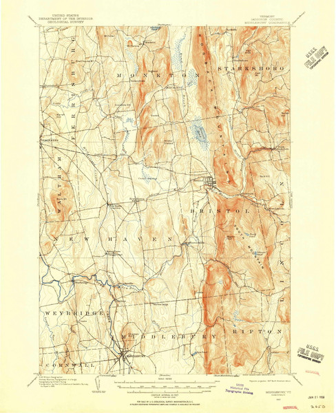 Middlebury, Vermont 1903 (1956) USGS Old Topo Map Reprint 15x15 VT Quad 338069