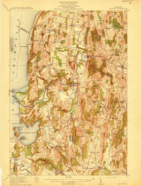 Milton, Vermont 1915 () USGS Old Topo Map Reprint 15x15 VT Quad 338073