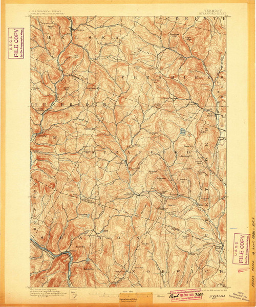 Strafford, Vermont 1896 (1899) USGS Old Topo Map Reprint 15x15 VT Quad 338171