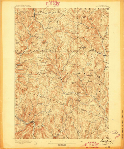 Strafford, Vermont 1896 (1896) USGS Old Topo Map Reprint 15x15 VT Quad 338172