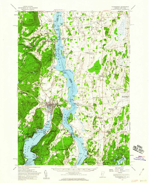 Ticonderoga, Vermont 1950 (1960) USGS Old Topo Map Reprint 15x15 VT Quad 338185