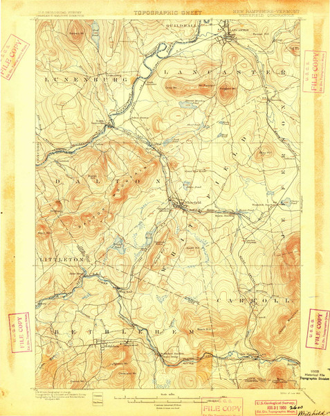 Whitefield, New Hampshire 1900 () USGS Old Topo Map Reprint 15x15 VT Quad 330371