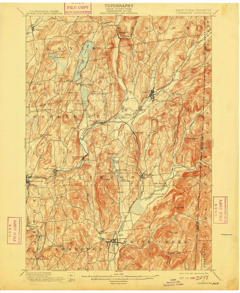 Cambridge, New York 1901 (1909) USGS Old Topo Map Reprint 15x15 VT Quad 140404