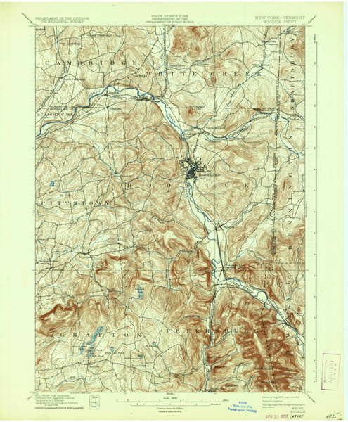 Hoosick, New York 1897 (1937) USGS Old Topo Map Reprint 15x15 VT Quad 129758 Hoosick, New York 1897 (1937) USGS Old Topo Map Reprint 15x15 VT Quad 129758