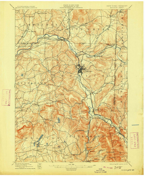 Hoosick, New York 1897 (1909) USGS Old Topo Map Reprint 15x15 VT Quad 139707