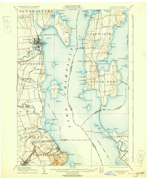 Plattsburg, New York 1906 (1931) USGS Old Topo Map Reprint 15x15 VT Quad 148148