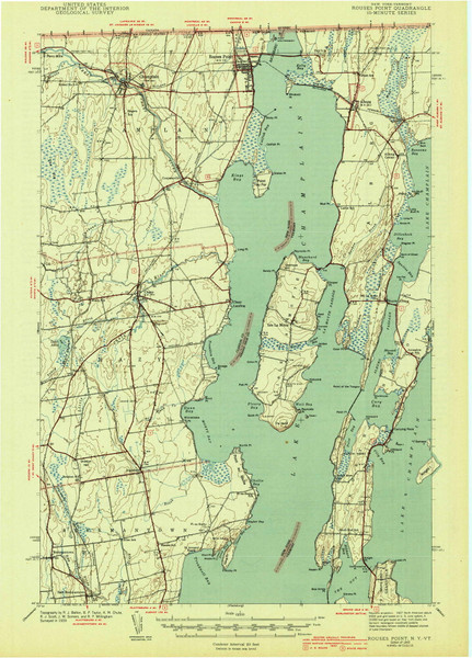 Rouses Point, New York 1943 () USGS Old Topo Map Reprint 15x15 VT Quad 129242