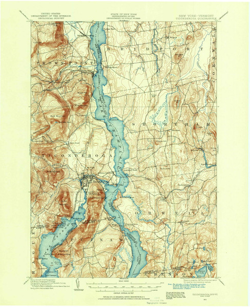 Ticonderoga, New York 1894 (1954) USGS Old Topo Map Reprint 15x15 VT Quad 140031